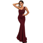Rhinestone One-Shoulder Formal Dress - VacationGrabs