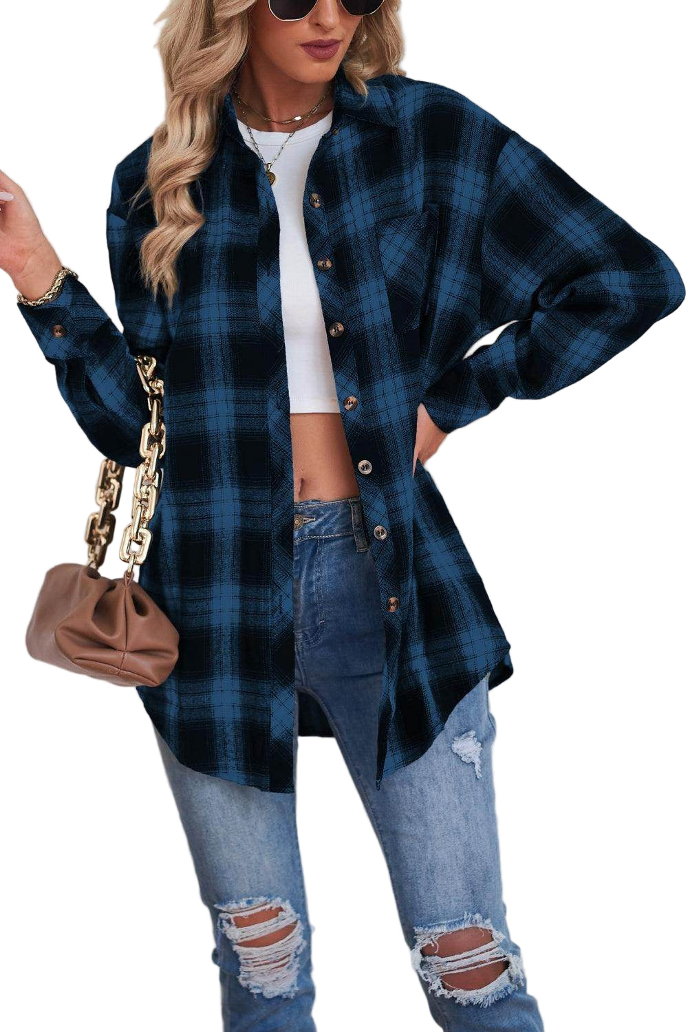 Plaid Button Up Dropped Shoulder Outerwear - VacationGrabs