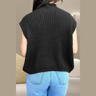 Cable-Knit Mock Neck Cap Sleeve Sweater - VacationGrabs