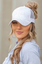 Aili's Corner camouflage messy bun cap for women featuring a stylish design and breathable mesh back