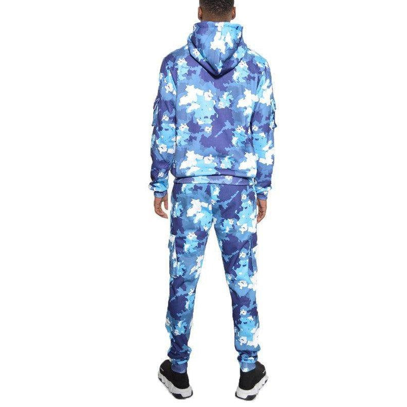 Men's 2PC Track Set in Blue Camouflage Tracksuit for Men with Hooded Sweatshirt and Joggers