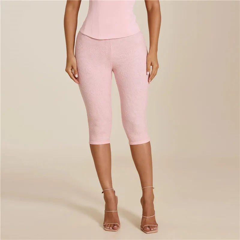 Pink Floral Lace Capri Pants