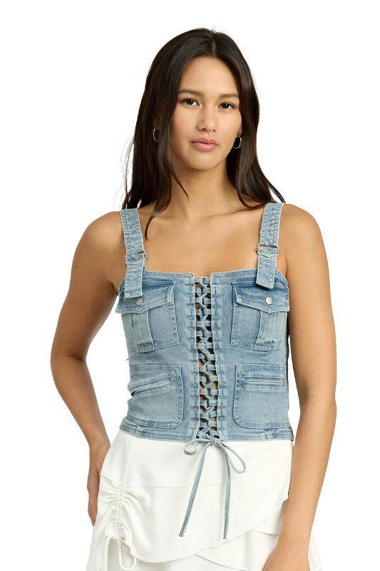 Cargo Denim Corset - VacationGrabs