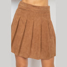 VacationGrabs casual A-line corduroy skirt in brown with pleated design for women