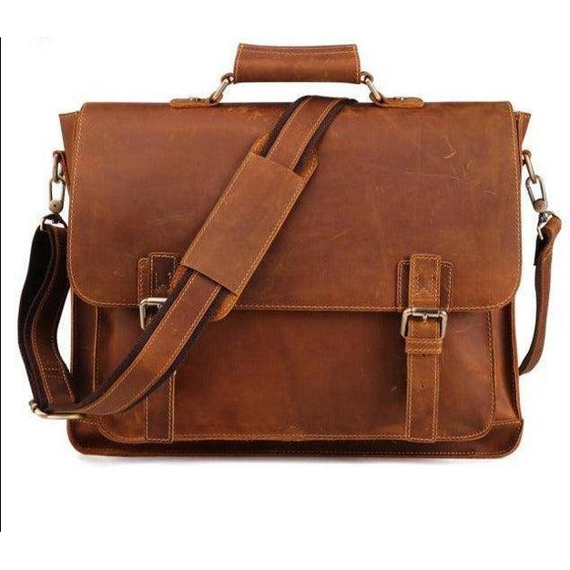 Casual blue messenger bag crafted from leather with adjustable straps and multiple compartments