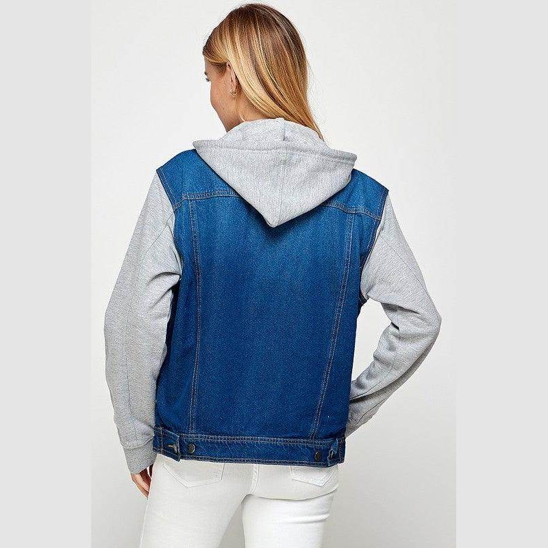 Blue Age casual denim hoodie for women with a gray hood and stylish design for everyday wear
