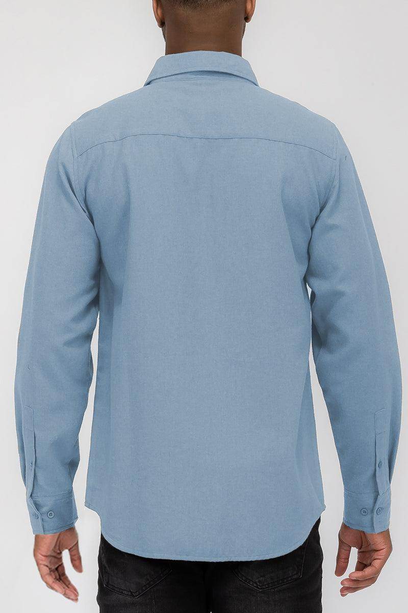 WEIV Casual Flannel Shirt for Men in Light Blue with Long Sleeves and Classic Fit