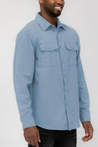WEIV casual flannel shirt for men in light blue with front pockets and button-up design