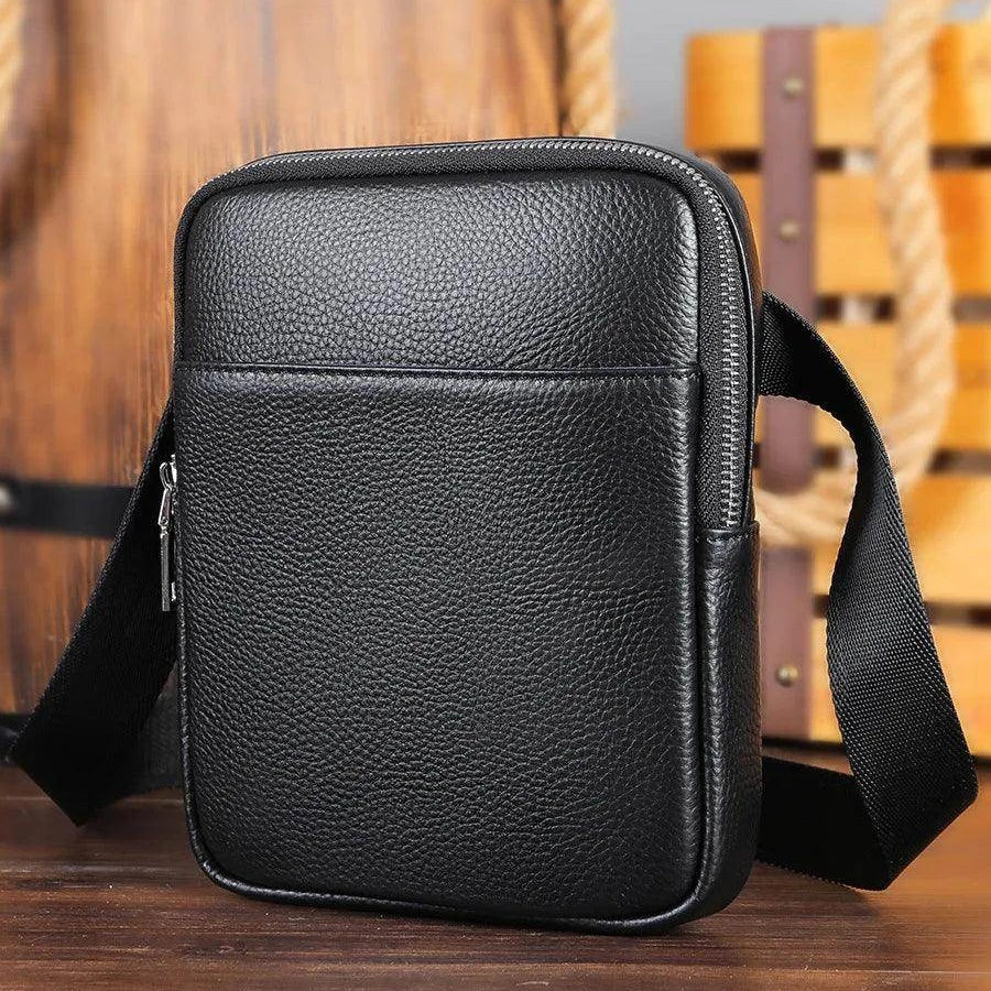 Casual Mens Small Shoulder Bag Genuine Leather in Black - VacationGrabs