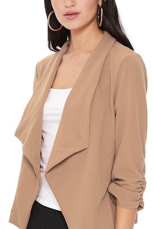 Casual Open Front Waist Length Blazer Womens - VacationGrabs
