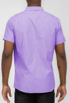 Back view of WEIV casual pastel shirts for men in light purple with short sleeves