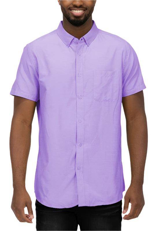 WEIV Casual Pastel Shirts for Men in Light Purple with Short Sleeves and Button Front