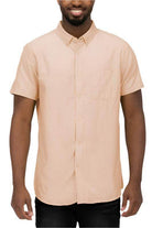 WEIV Casual Pastel Shirt for Men in Light Peach with Short Sleeves and Chest Pocket