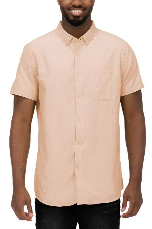 WEIV Casual Pastel Shirt for Men in Light Peach with Short Sleeves and Chest Pocket