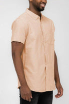 WEIV Men's Casual Pastel Shirt in Soft Peach Color with Short Sleeves and Button Details
