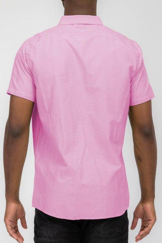 Back view of a pink WEIV casual pastel shirt for men, perfect for relaxed outings