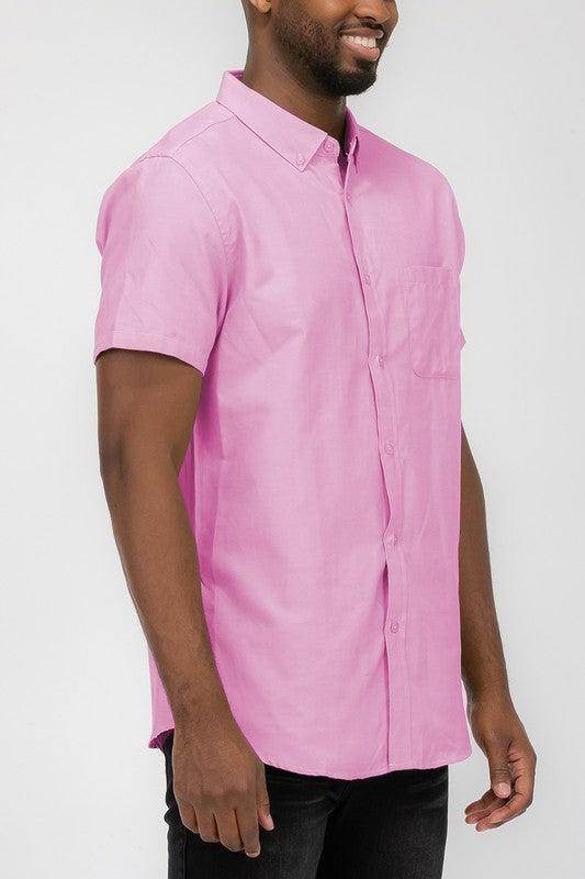 WEIV casual pastel shirts for men in pink with a button-down collar and short sleeves