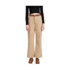 Emory Park Women's Casual Plaid Trousers in Beige with a Flared Leg Design for a Trendy Look