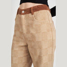 Emory Park women's casual plaid trousers in beige herringbone pattern with a stylish waistband