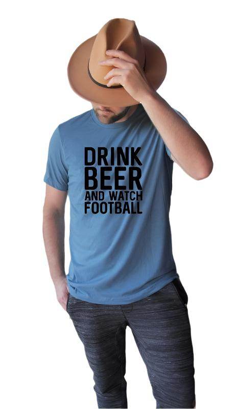 Men's casual sports fan shirt from Ocean and 7th with 'Drink Beer and Watch Football' print