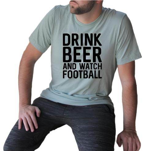 Ocean and 7th Men's Casual Sports Fan Shirt with 'Drink Beer and Watch Football' design