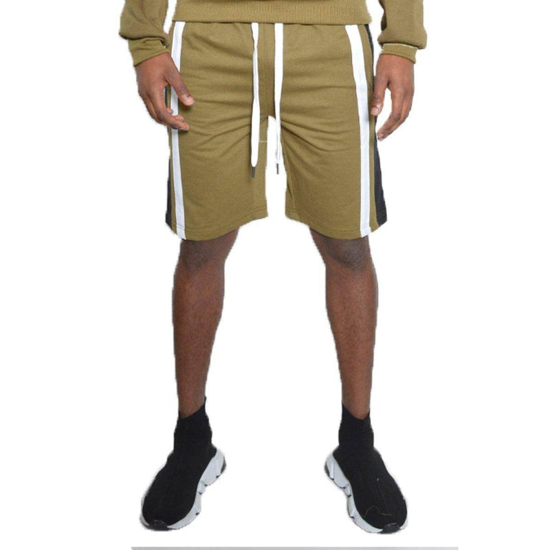 Men's casual summer shorts from VacationGrabs in olive green with side stripes