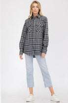 WEIV Women's Casual Vacation Flannel Shirt in Gray with Classic Checked Pattern and Button-Up Design