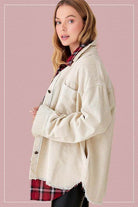 La Miel Women's Casual Vacation Jacket in Cream with Oversized Fit and Button Details