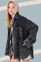 La Miel Women's Casual Vacation Jacket in Black Corduroy with Hood and Oversized Fit