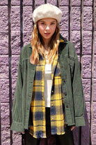 La Miel Women's Casual Vacation Jacket in Olive Green with Oversized Fit and Layered Look
