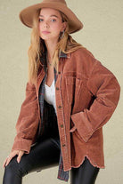 La Miel Women's Casual Vacation Jacket in Rust Color with Corduroy Fabric and Relaxed Fit