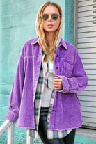 La Miel Women's Casual Vacation Jacket in Purple Corduroy with Oversized Fit and Hood