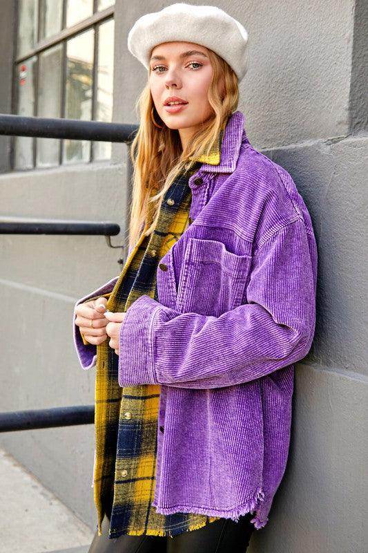 La Miel Women's Corduroy Casual Vacation Jacket in Purple for Effortless Style
