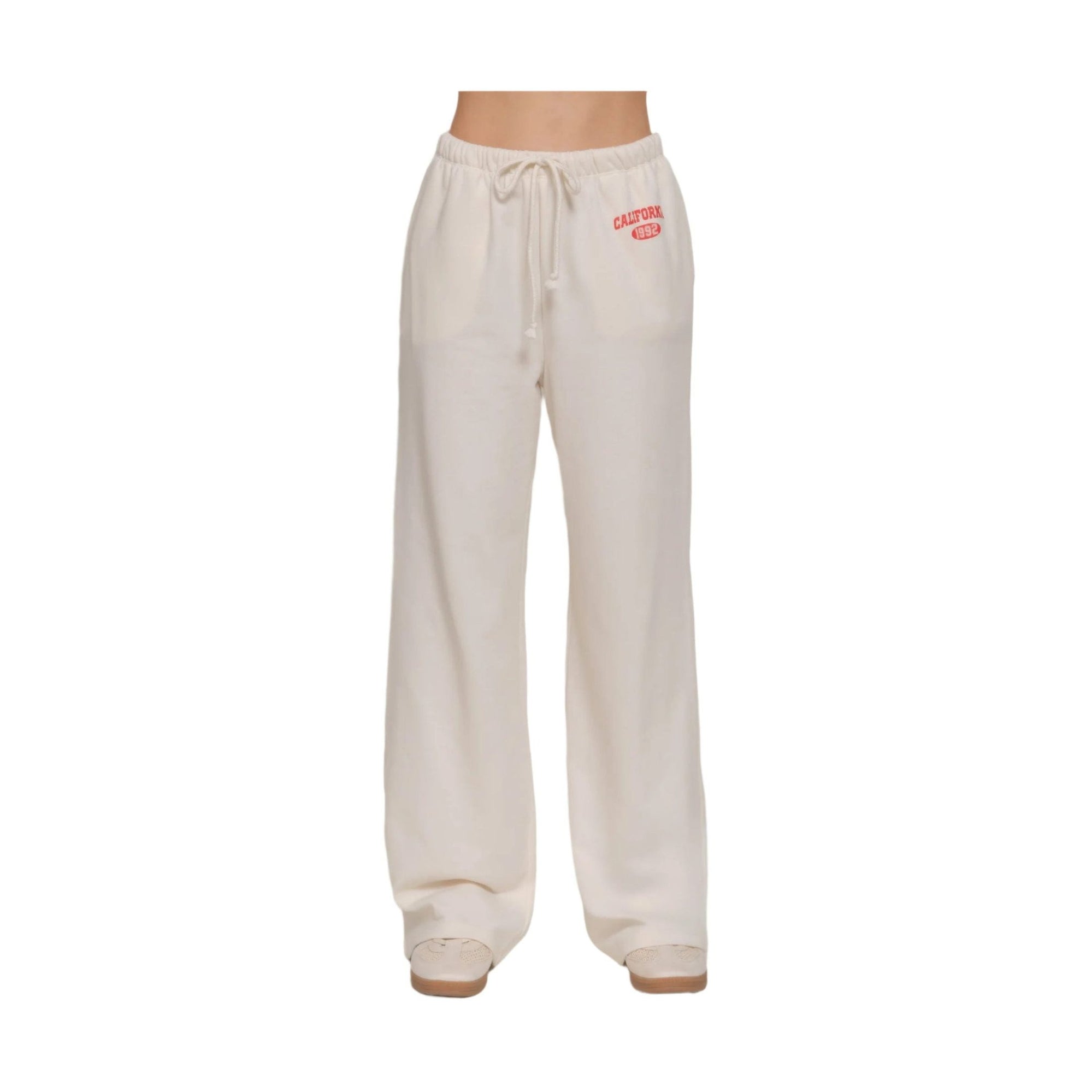 VacationGrabs women's casual vacation lounge pants in cream with elastic waistband and drawstring