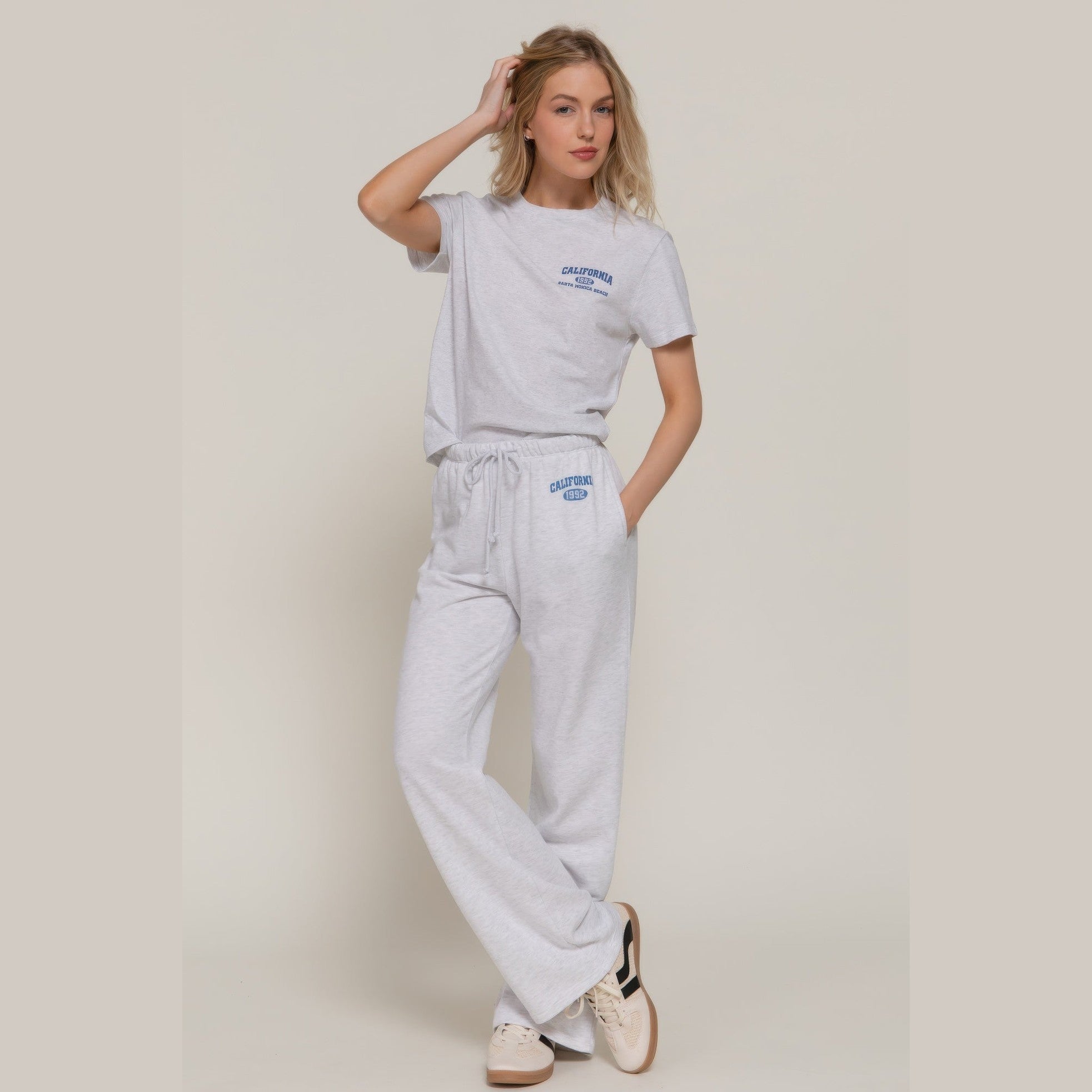 VacationGrabs women's casual vacation lounge pants in light gray with drawstring waist and side pockets