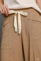 VacationGrabs casual vacation pants for women in latte color with large pockets and tie waist