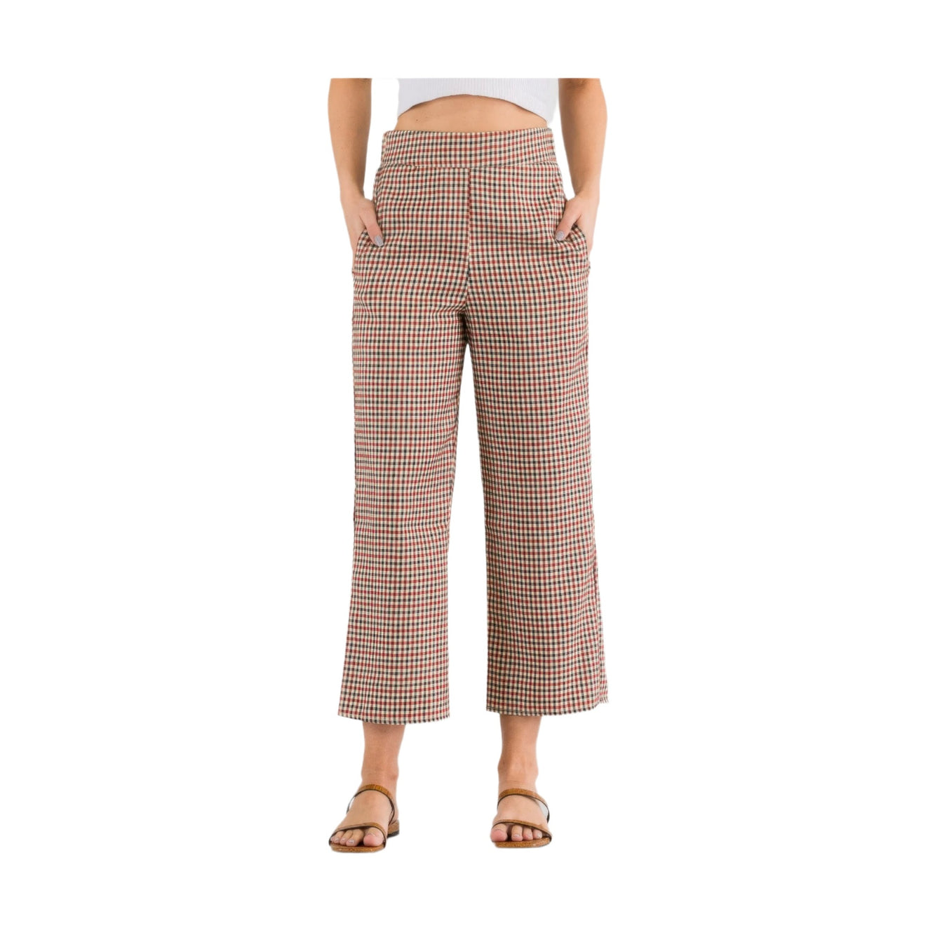 VacationGrabs women's casual vacation trousers for women with a checkered pattern and side pockets