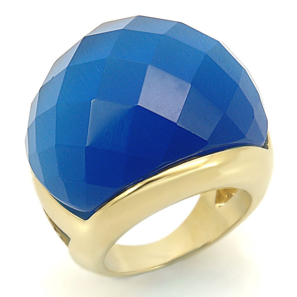 VacationGrabs cat eye gemstone ring for women featuring a blue faceted design and gold band
