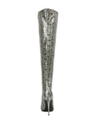 Catalina Snake Print Stiletto Knee Boots - VacationGrabs