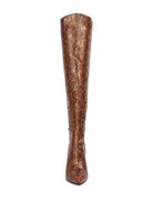Catalina Snake Print Stiletto Knee Boots - VacationGrabs