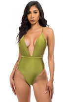 Deep V-Neck One-Piece Bathing Suit - VacationGrabs