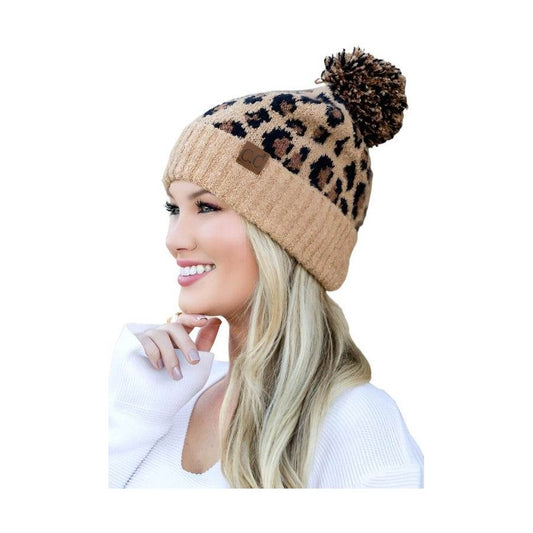 CC Leopard Pom Beanie - VacationGrabs