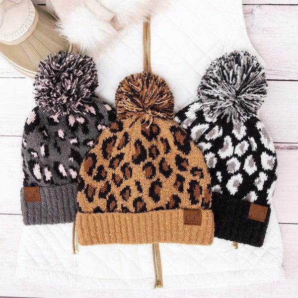 CC Leopard Pom Beanie - VacationGrabs