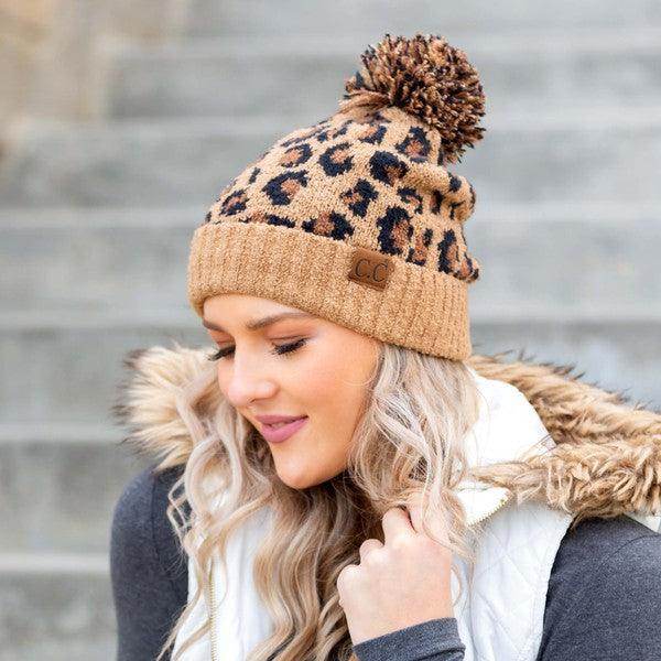 CC Leopard Pom Beanie - VacationGrabs