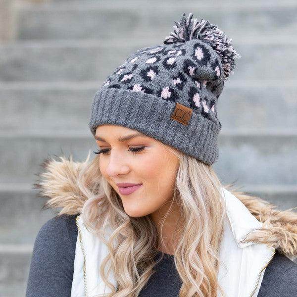 CC Leopard Pom Beanie - VacationGrabs
