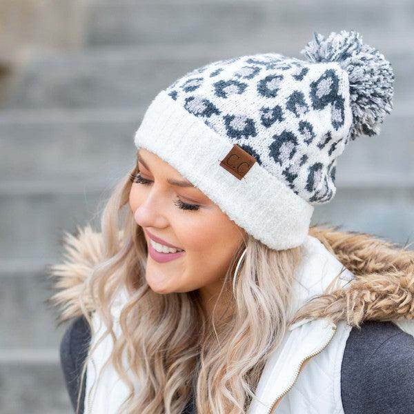 CC Leopard Pom Beanie - VacationGrabs