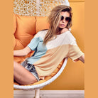 BiBi Round Neck Color Block Short Sleeve T-Shirt - VacationGrabs