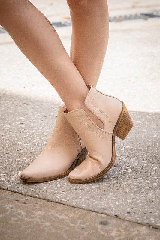 Western Style Cut Out Leather Booties - VacationGrabs