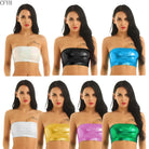 Sexy thin tube top clubwear in multiple colors including white black blue gold pink and green