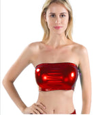 Woman wearing a shiny red sexy thin tube top clubwear perfect for parties and nightlife